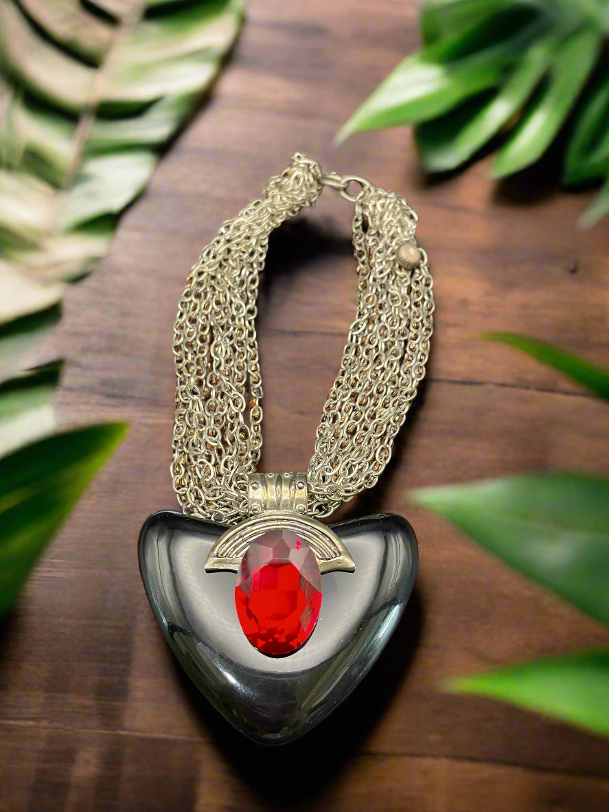 Black Lucite Ruby Red Necklace-NKL1003