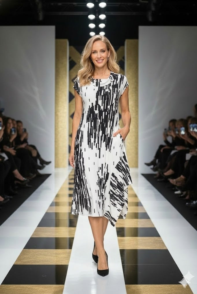 IC Collection Abstract Print Asymmetric Dress | Unique Apparel USA