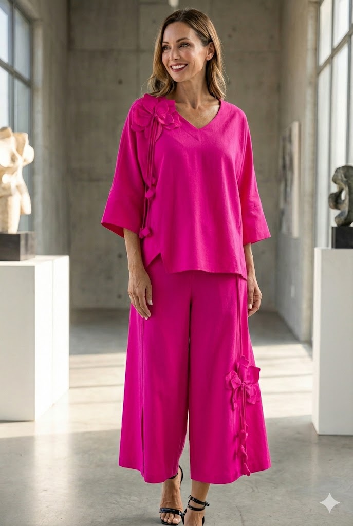 IC Collection Floral Appliqué V-Neck Top-7850T