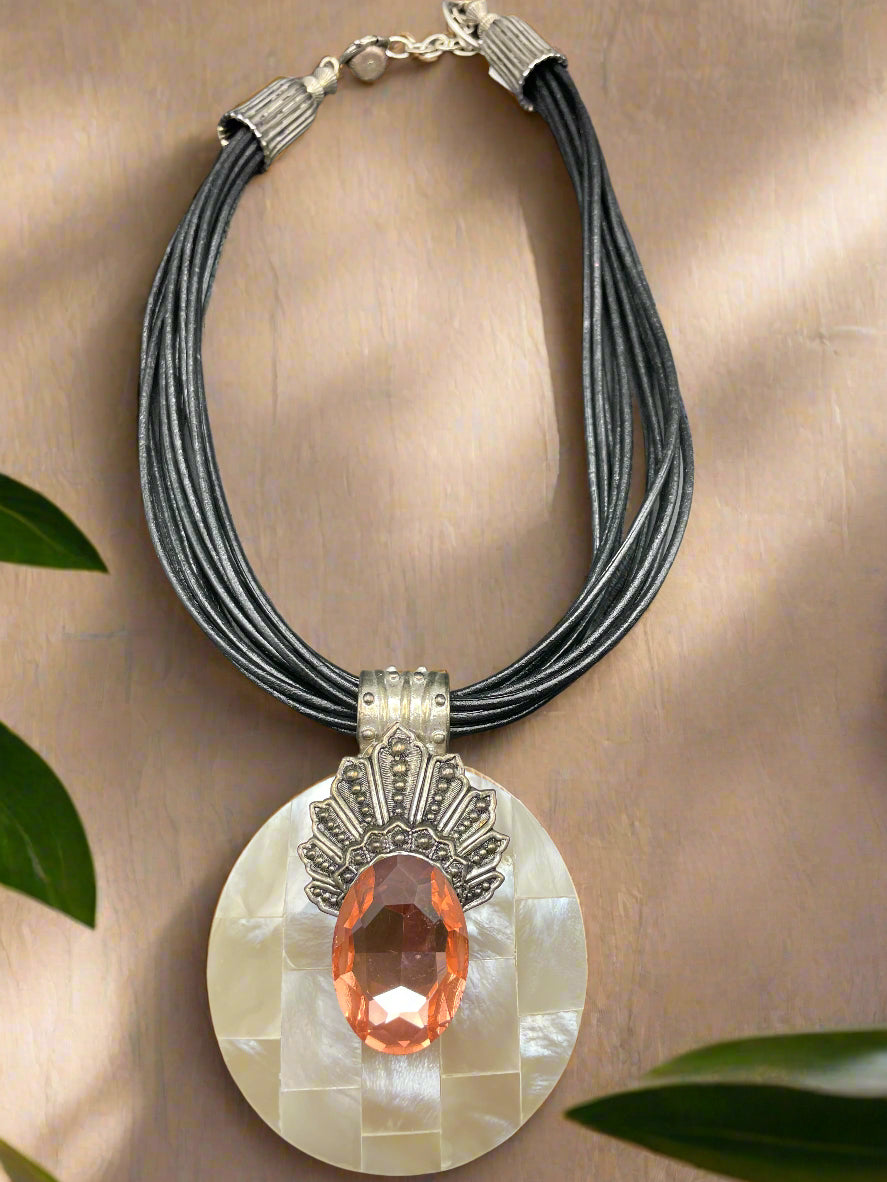 Genuine Swarovski & Mother of Pearl Handcrafted Necklace-3124N