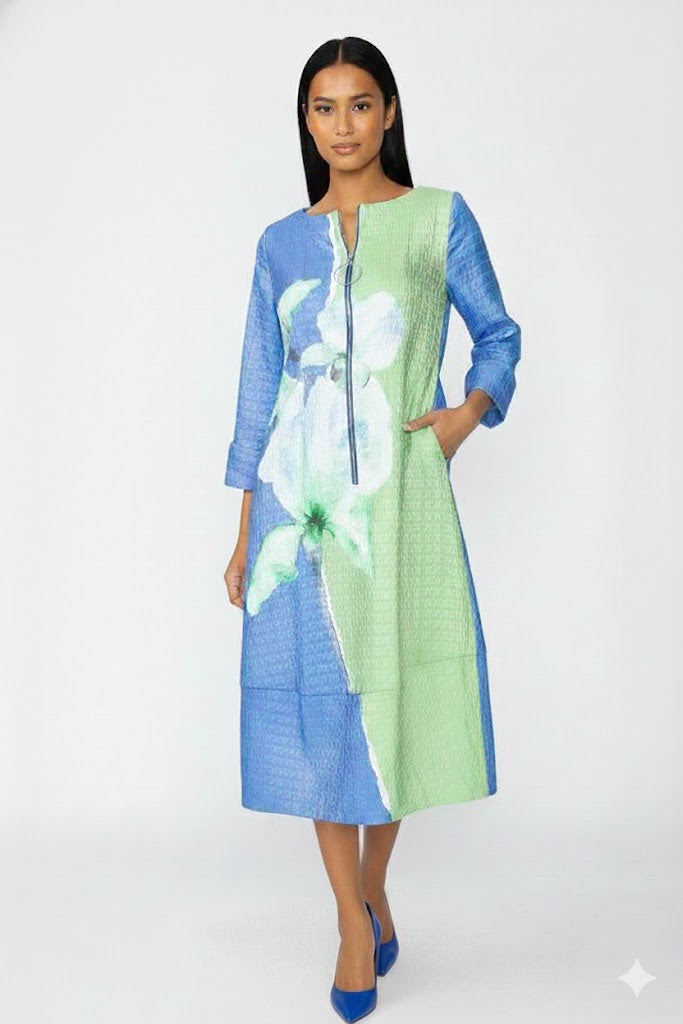 IC Collection Art Bloom Zip-Front Dress-7888D