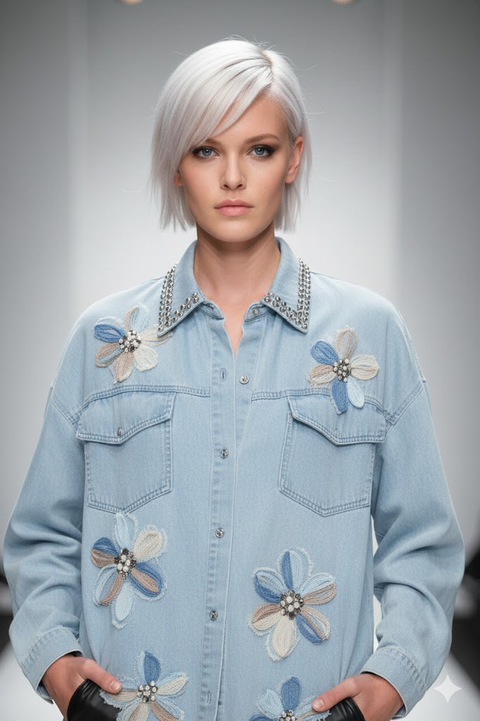 Frank Lyman Embellished Floral Button-Front Shirt-266582