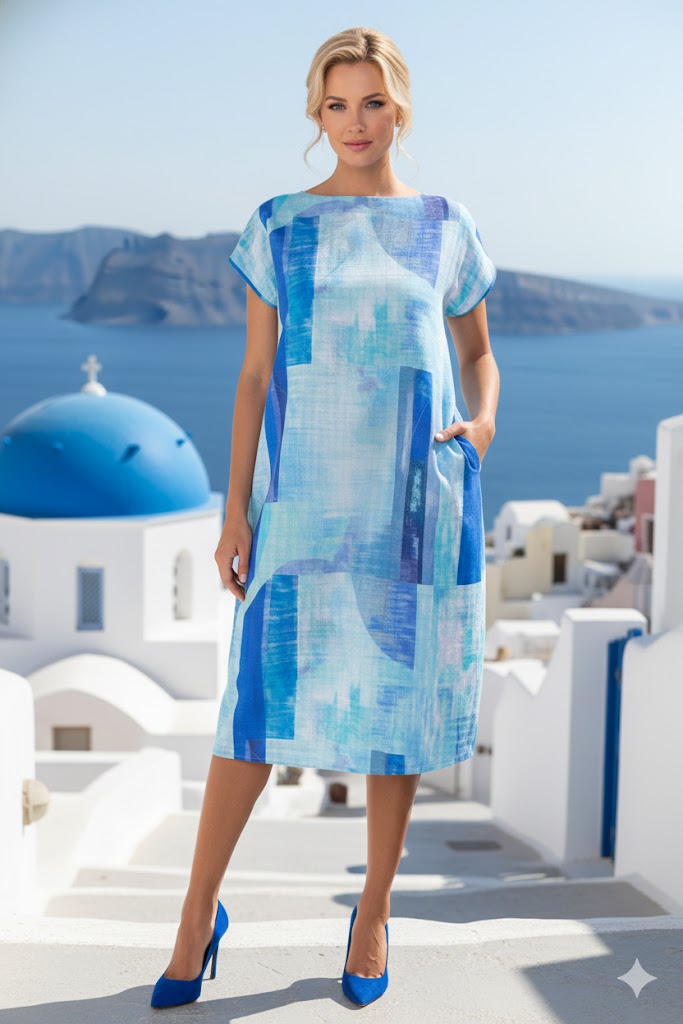 IC Collection Abstract Printed Cocoon Dress-C1046D
