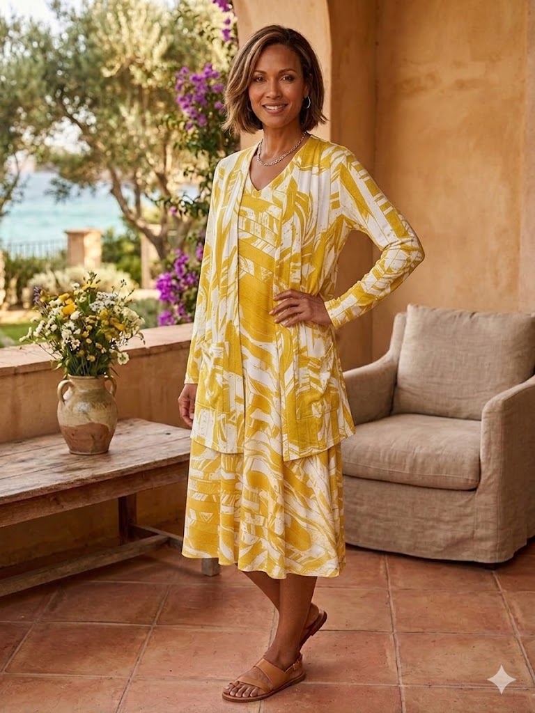 BY JJ Mustard Print Dress Women's Designer Fashion SF-205P