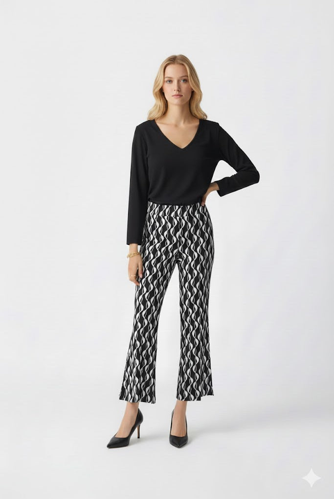 Joseph Ribkoff Black/Moonstone Geometric Print Pull-On Pants | Unique Apparel USA