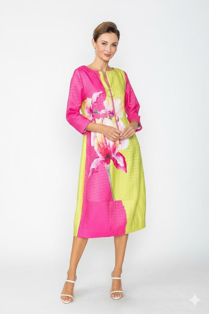 IC Collection Art Bloom Zip-Front Dress-7888D