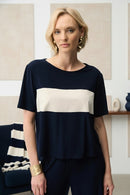 Joseph Ribkoff Silky Knit & Stretch Poplin Color Block Boxy Top-261080