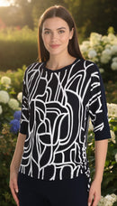 Frank Lyman Navy & White Abstract Side Detail Everyday Top-266114