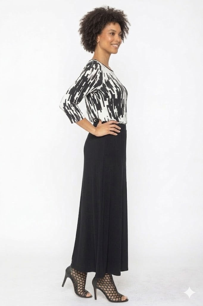 IC Collection Solid Black Maxi Skirt-C1037S