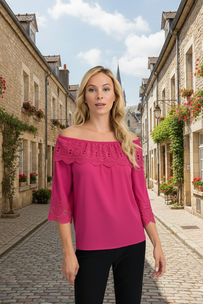 Joseph Ribkoff Lace Trimmed Top | Unique Apparel USA