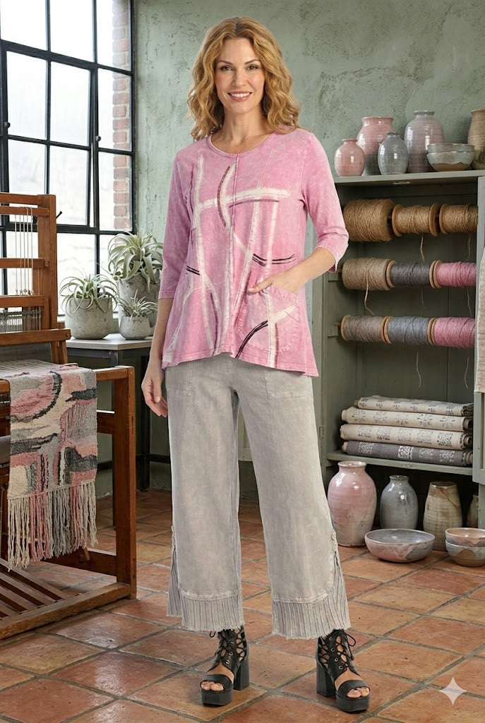 Jess & Jane Mineral Washed V-Neck Top - M139-2217-CONTOUR