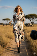 IC Collection Abstract Puff Sleeve Midi Dress-7436D