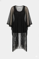 Joseph Ribkoff Woven Open Stitch Draped Cover-Up With Fringe-262973-B