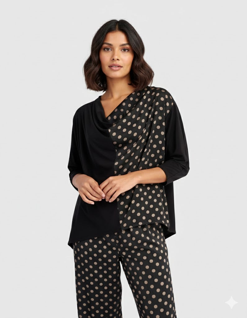 Alembika Coupe Draped Top, Black/Bronze Dots-ET748M
