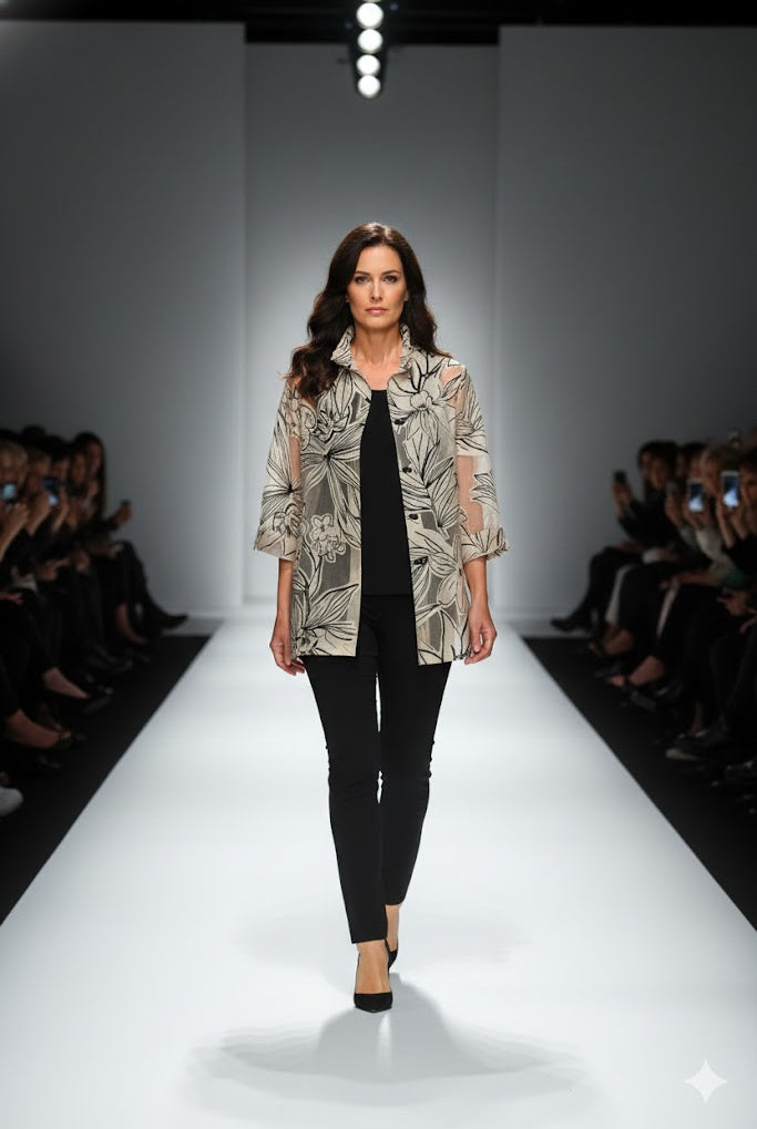 IC Collection Mesh Floral Sketch Wire Collar Top | Unique Apparel USA