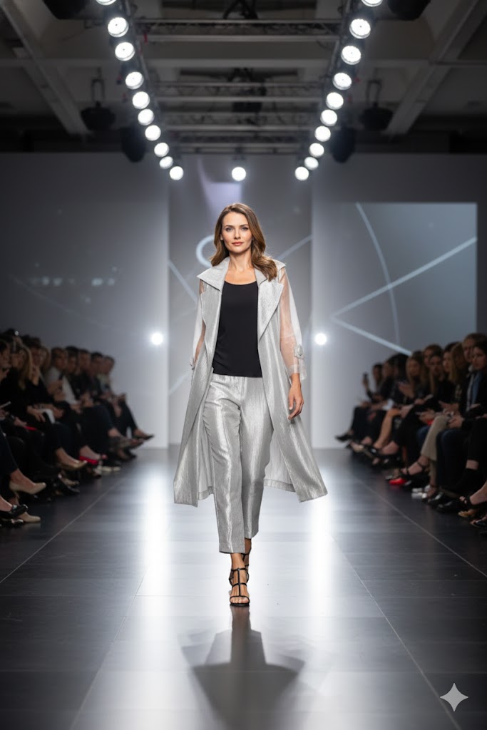 IC Collection Organza Sleeve French Longline Coat-7631J