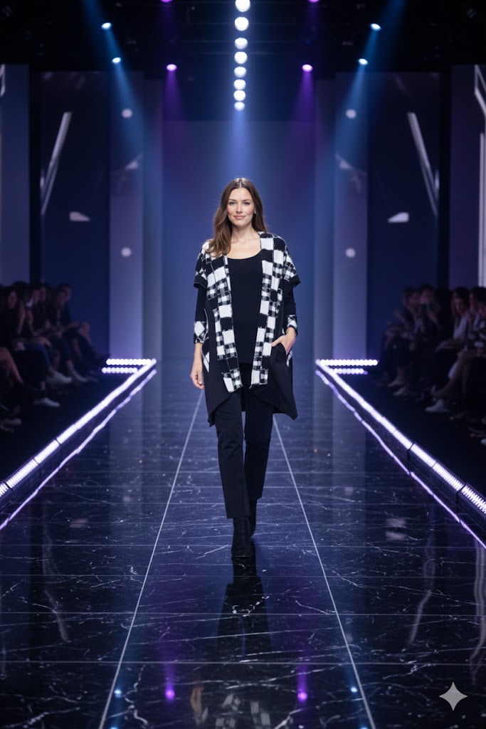 IC Collection Asymmetrical Black & White Check Jacket-7558J