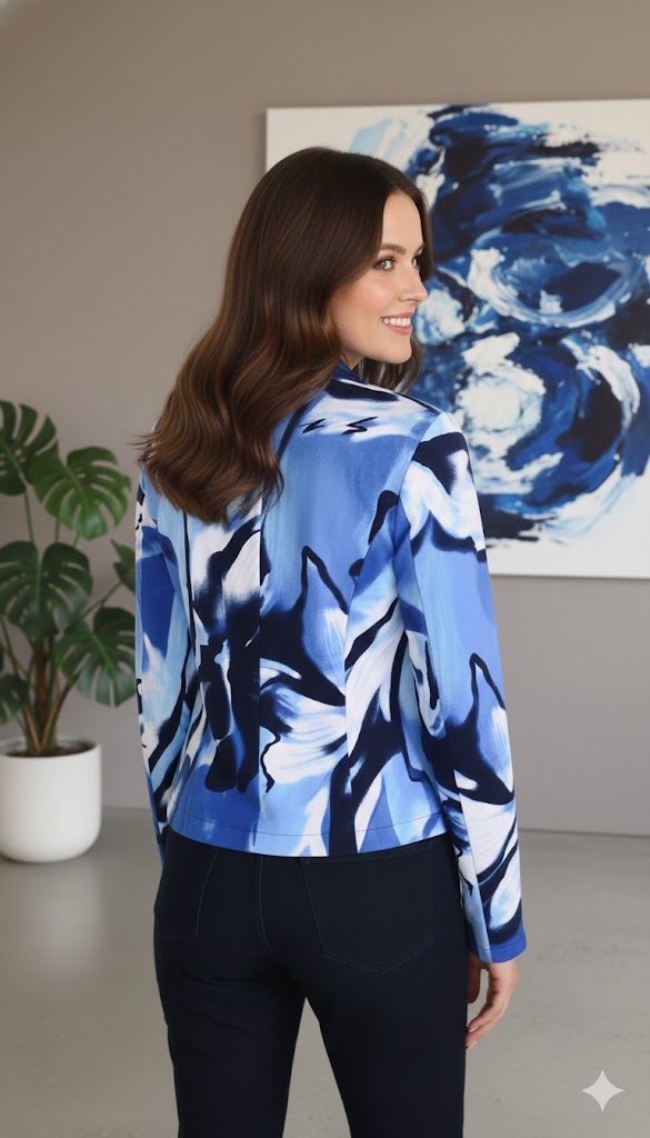 Frank Lyman Blue & White Abstract Jacket-266349