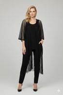 Joseph Ribkoff Woven Open Stitch Draped Cover-Up With Fringe-262973-B