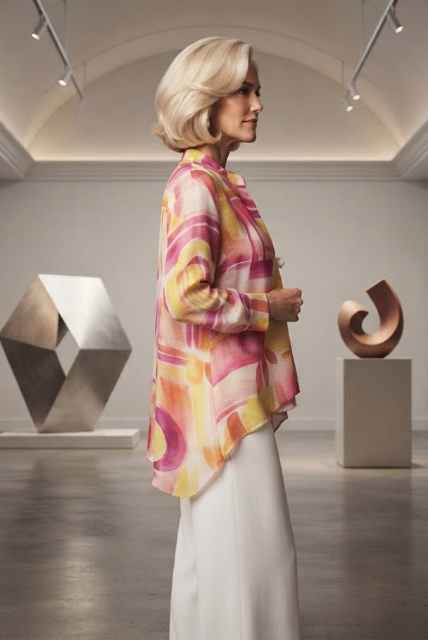 IC Collection Abstract One Button Pink Jacket 6854J, view 2