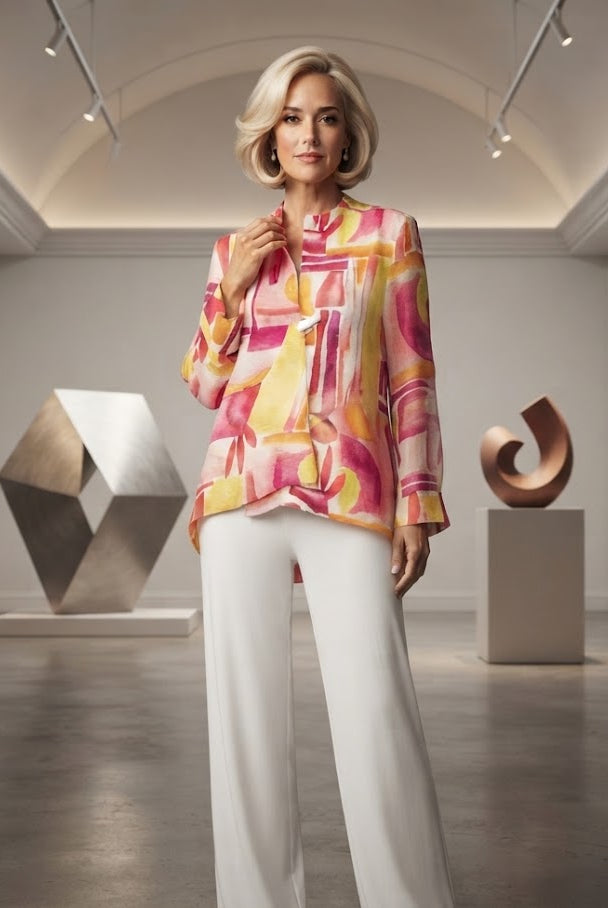 IC Collection Abstract One Button Pink Jacket 6854J