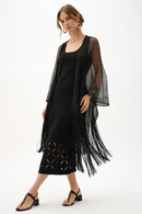 Joseph Ribkoff Woven Open Stitch Draped Cover-Up With Fringe-262973-B