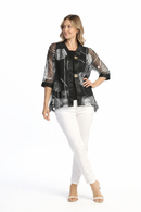 Jess & Jane Bouclé Mesh Cardigan with 2-Button Closure-BC8-2069-CANVAS