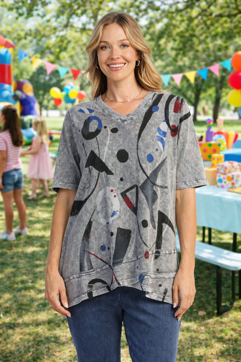 Jess & Jane Soft Mineral V-Neck Tulip Hem Top-M136-2222-MIRO