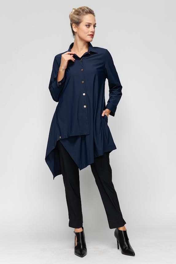 IC Collection Asymmetric Hem Shirt with Classic Collar-7513B