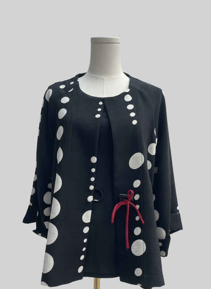 Moonlight Modern Polka Dot Black Jacket with Red Accent Tie-2472