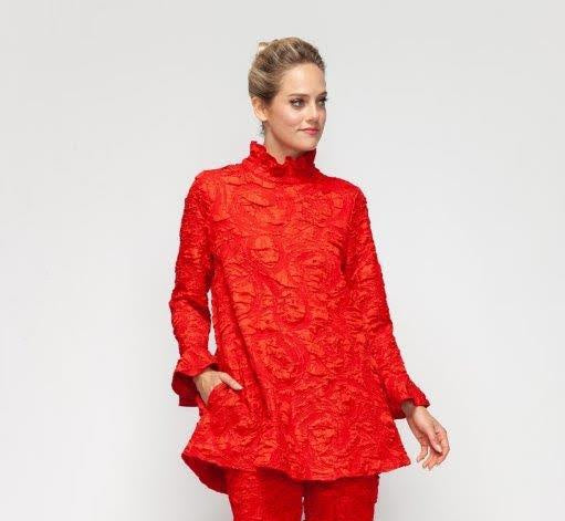 IC Collection Ruffle Collar Embossed Top-IC-6402T