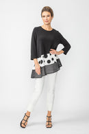 Asymmetrical Polka Dot Contrast Top 7025T-BLACK