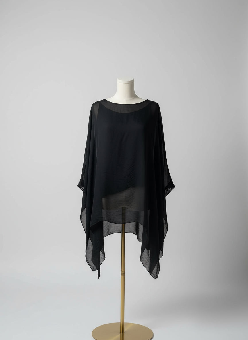 Liabella Black Asymmetrical Chiffon Poncho Top-1688