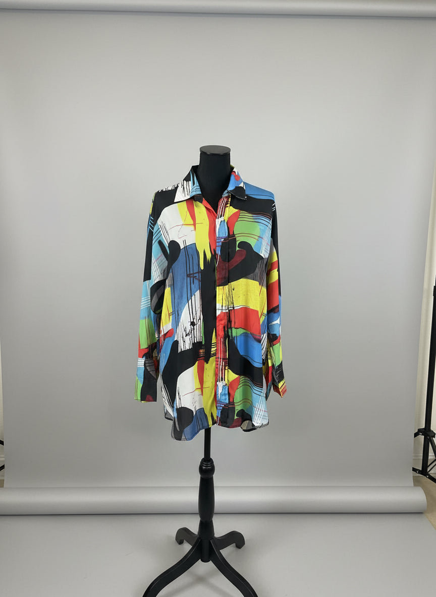 Dilemma Rauschenberg Inspired button down blouse-GDB-584