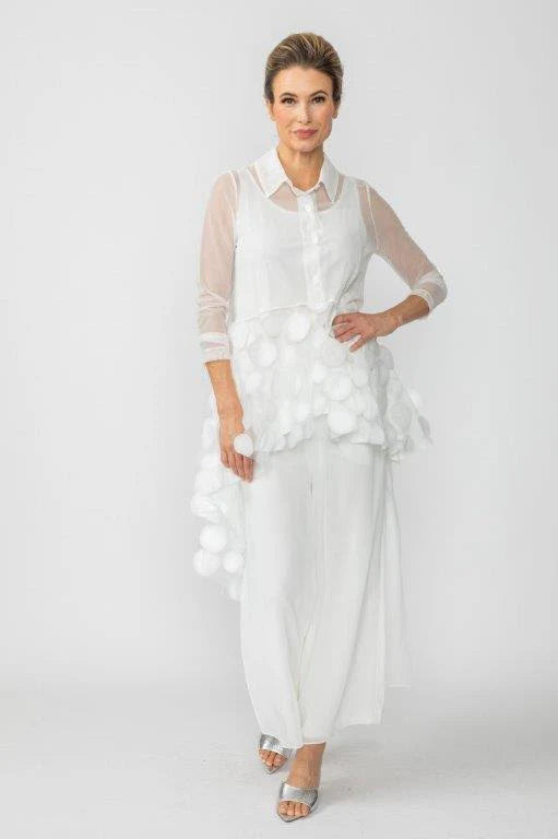 Ruffle High and Low Mesh Blouse 6471T