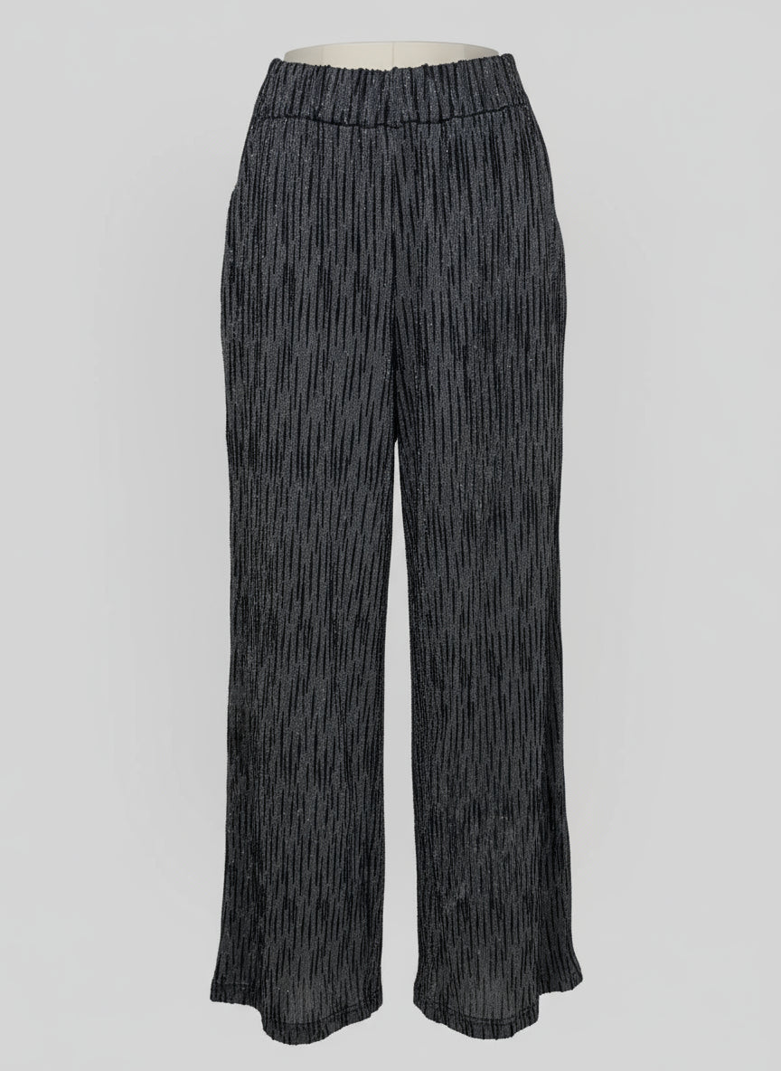 LUUKAA Black and Gray Textured Wide-Leg Pants-2122