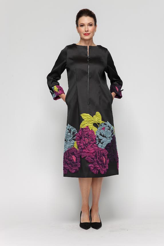 IC Collection Front-Zip Floral Dress-7384D