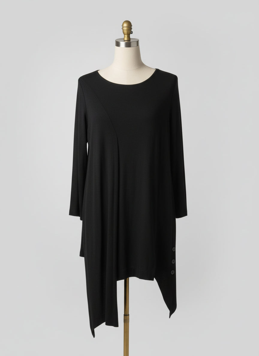 COMFY USA Asymmetric Hem Black Tunic Top-765