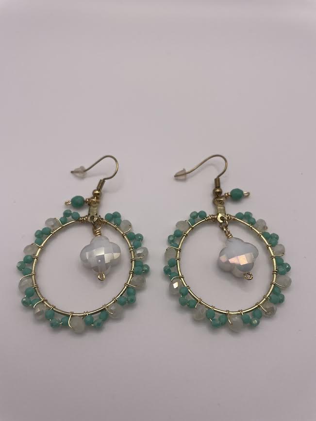 Gold Hoop Earrings with Beaded Accents-9885