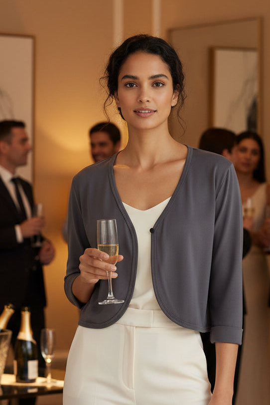 COMFY USA Charcoal Cropped Cardigan with Front Clasp-531