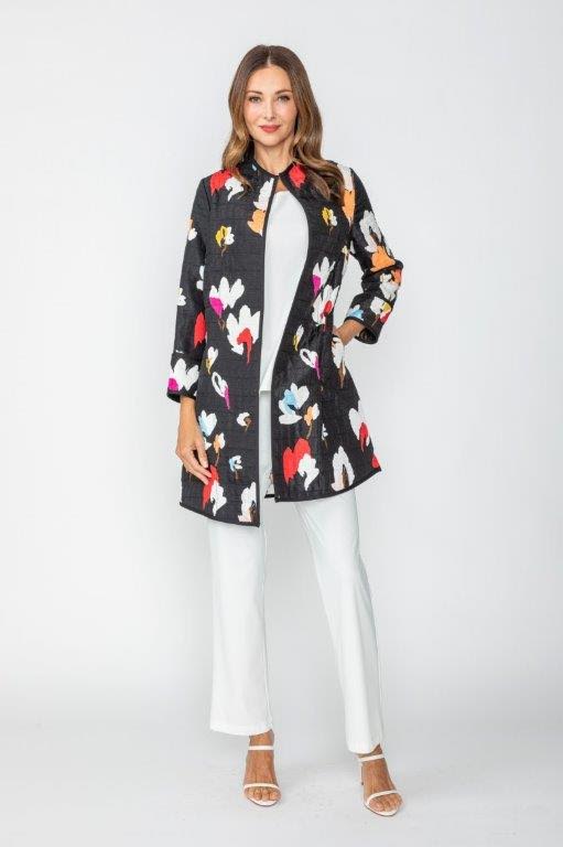 IC Collection Bold Floral Print Swing Jacket-7400J