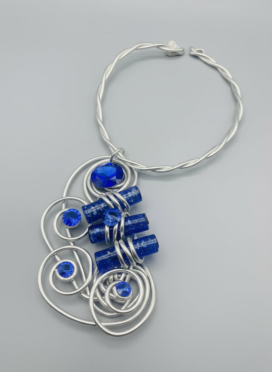 Jeff Lieb Blue Abstract Statement Necklace-22416