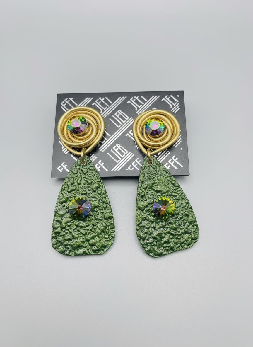 Jeff Lieb Green Textured Drop Earrings-33965