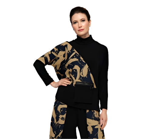 IC Collection Colorblock Print Pocket Top-7580T