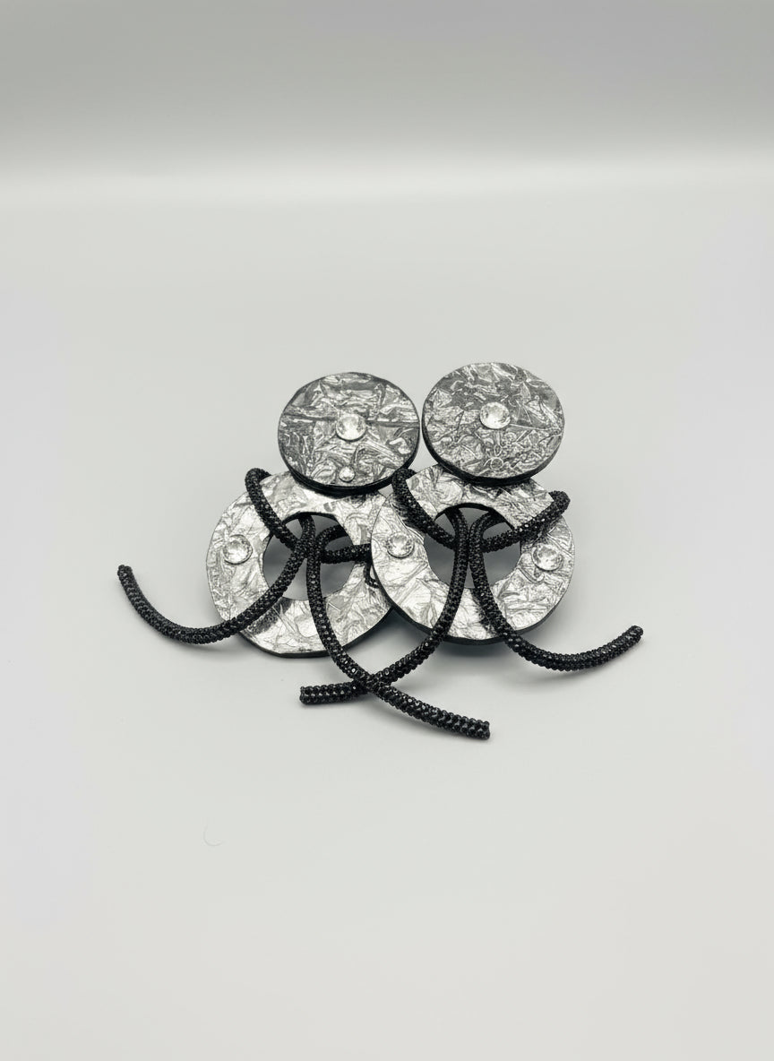 Jeff Lieb Textured Silver and Black Drop Earrings-33891