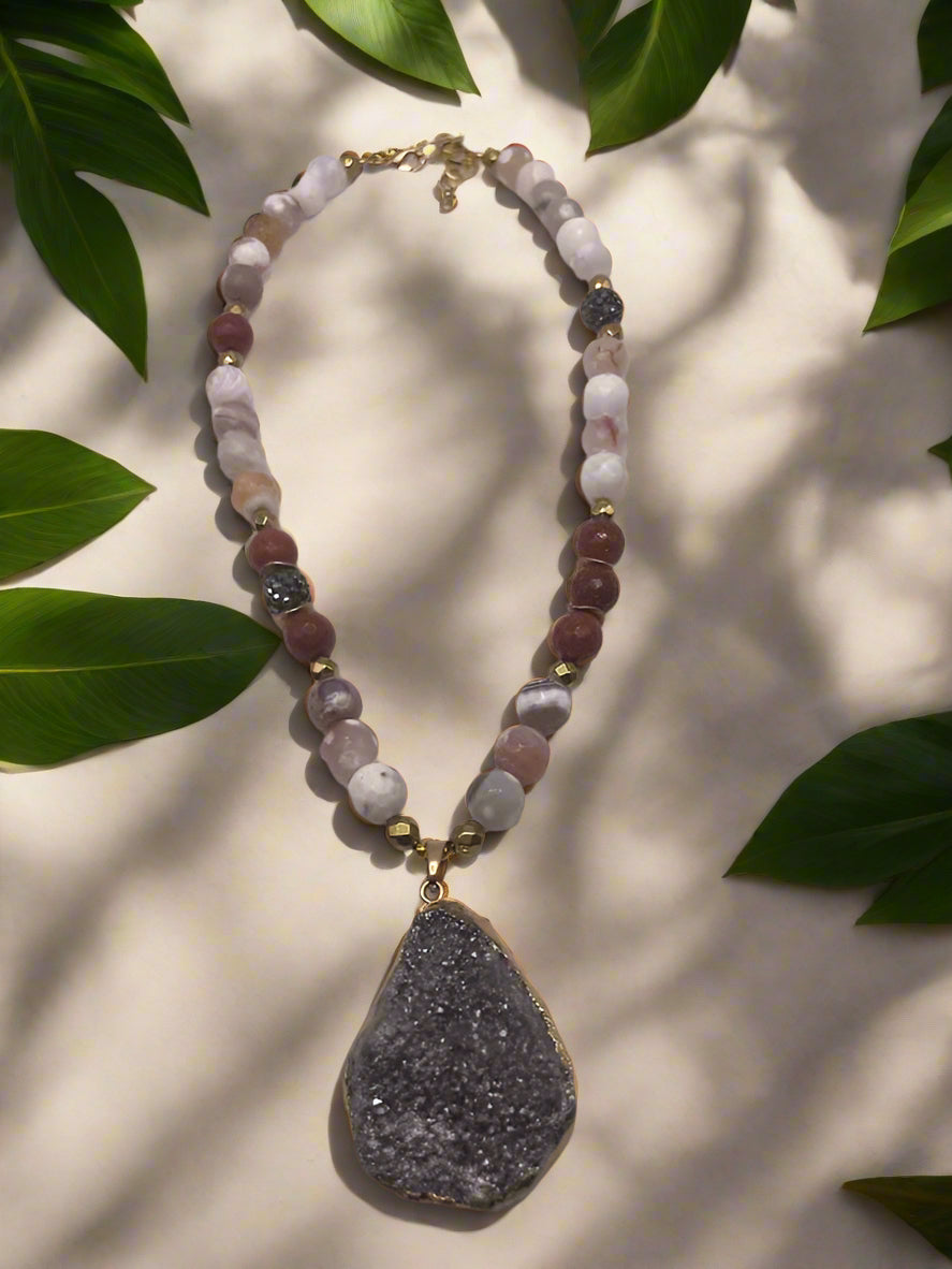 Tibetan Agate & Sunstine Pendant-NKL-031