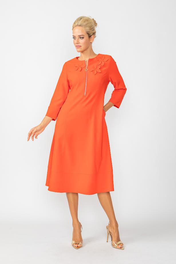 IC Collection 3-Flower Petal Front-Zipper Dress-6783D