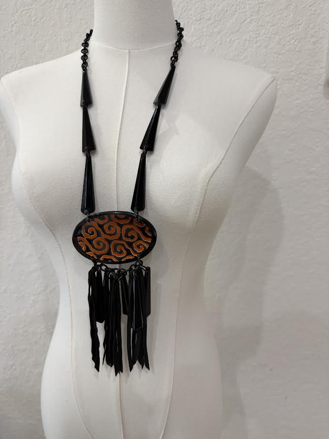Tribal Swirl with Fringe Necklace-1234