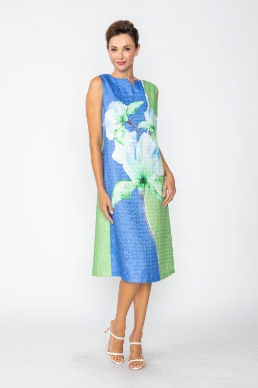 IC Collection Colorblock Floral Crinkle Midi Dress-7791D