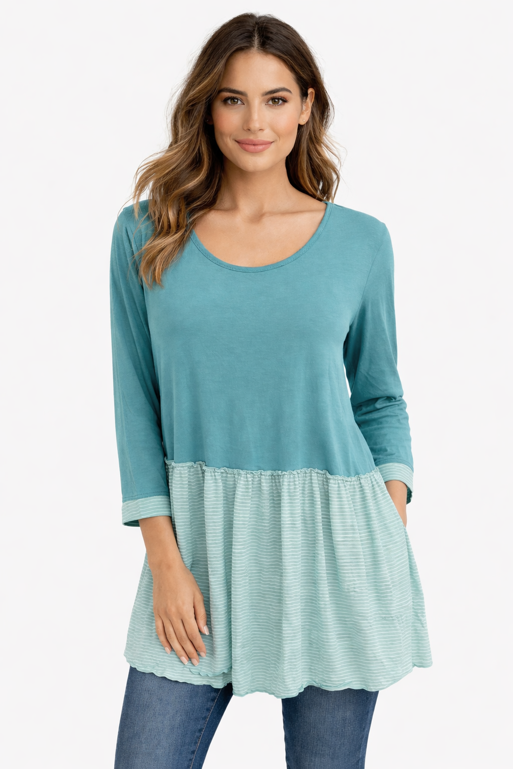 Comfy USA Tiered Ruffle Hem Tunic Top-6669CR